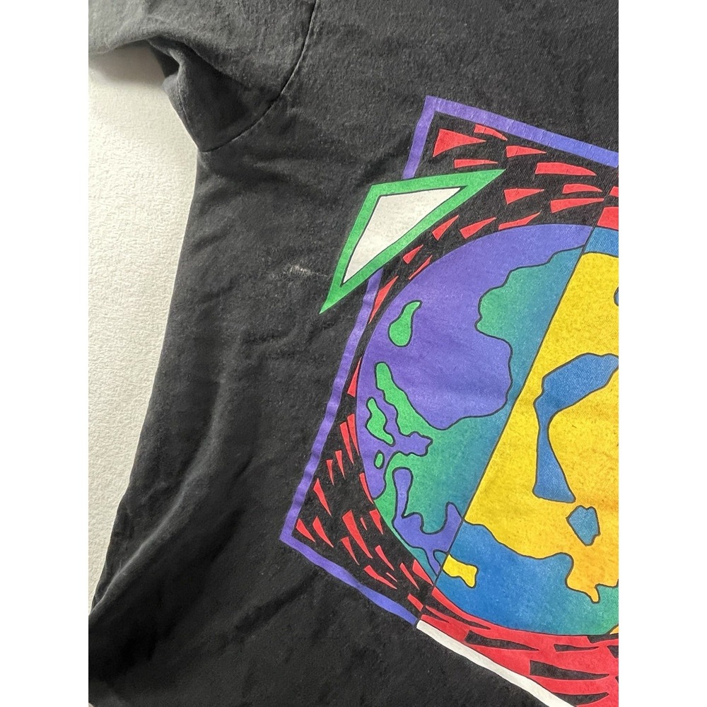 VTG Weekends Beachwear 80's 90's Retro Earth  Shirt Black Vintage Fade FLAW - Picture 3 of 9